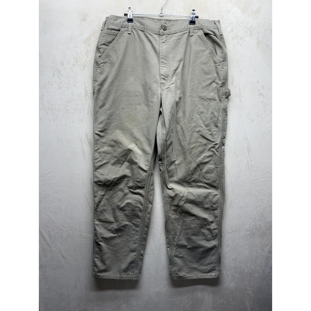 Carhartt Pants Mens 38x34 B11 DES Beige Khaki Duck Canvas Utility Carpenter Work